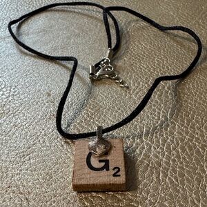 Scrabble letter G 2 Black Cord Necklace with Wooden Pendant